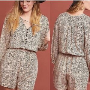 Anthropologie Chelsea BEACHGOLD Tan Black Do Long Sleeve Romper Small